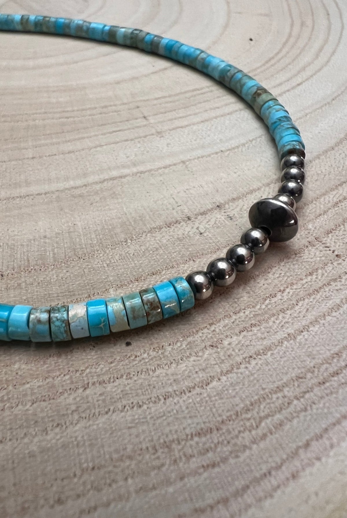 4mm Sterling Pearls and Sterling Saucer Accent Bead Choker - 14 inch - Cowhide and Conchos