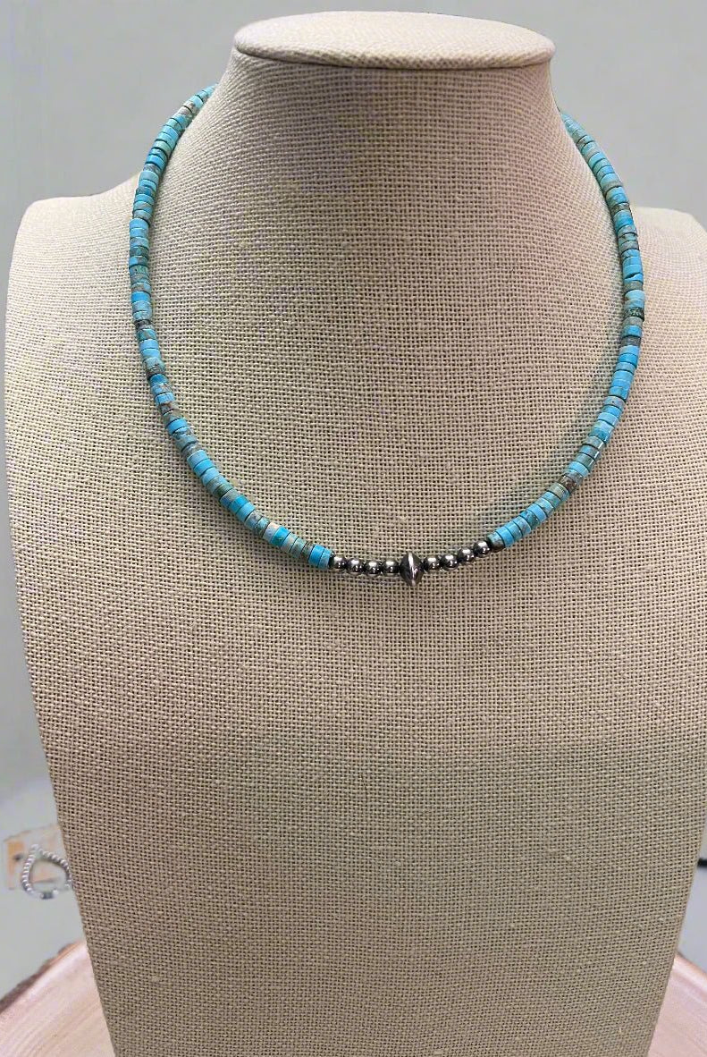 4mm Sterling Pearls and Sterling Saucer Accent Bead Choker - 14 inch - Cowhide and Conchos
