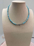 4mm Sterling Pearls and Sterling Saucer Accent Bead Choker - 14 inch - Cowhide and Conchos