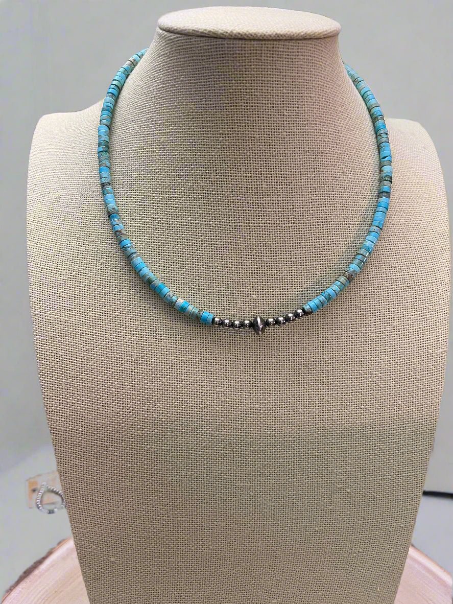 4mm Sterling Pearls and Sterling Saucer Accent Bead Choker - 14 inch - Cowhide and Conchos