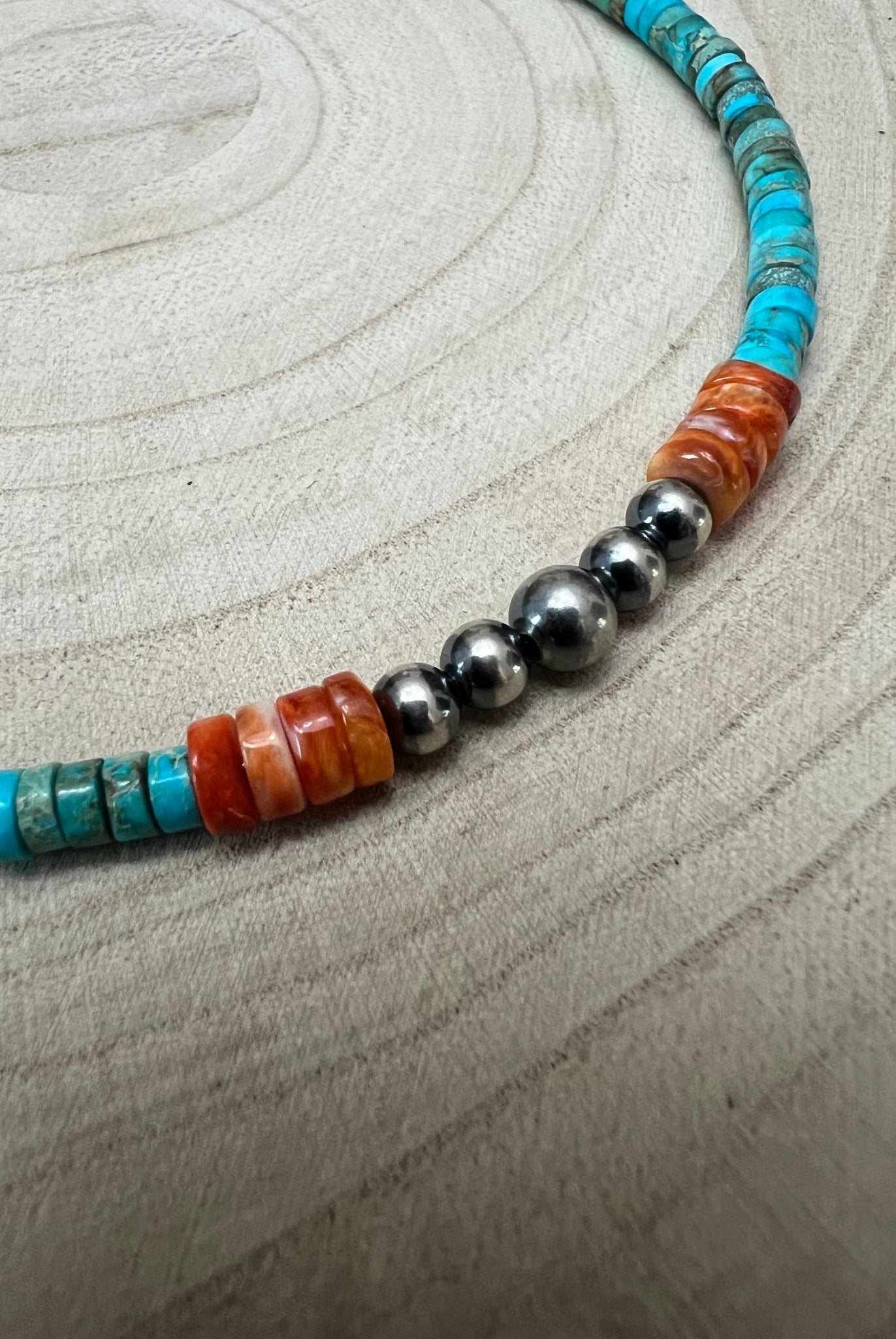 4mm Sterling Pearls, Variscite Turquoise and Spiny Oyster - The Vibrant Choker - Cowhide and Conchos