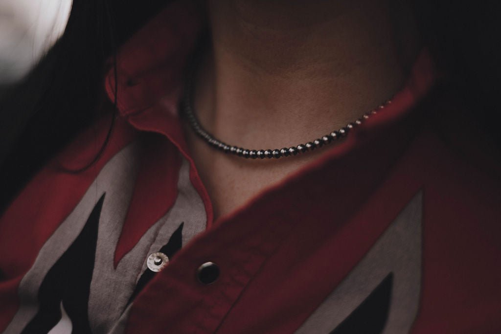 4mm Sterling Silver Pearl Choker - 14 inch - Cowhide and Conchos