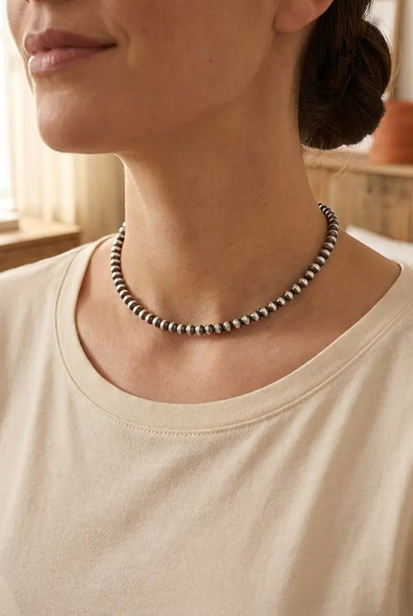 5mm Sterling Pearl Choker — 14 inch - Cowhide and Conchos