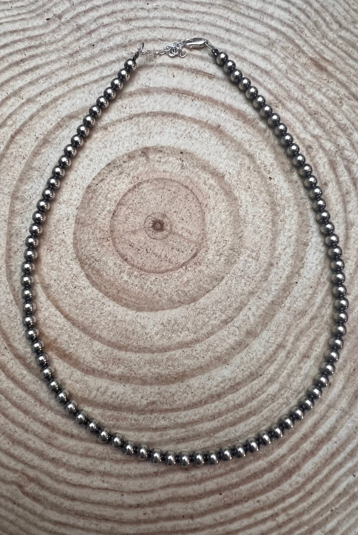 5mm Sterling Pearl Necklace - 16 inch - Cowhide and Conchos