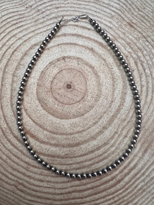 5mm Sterling Pearl Necklace - 16 inch - Cowhide and Conchos