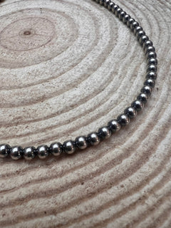 5mm Sterling Pearl Necklace - 16 inch - Cowhide and Conchos