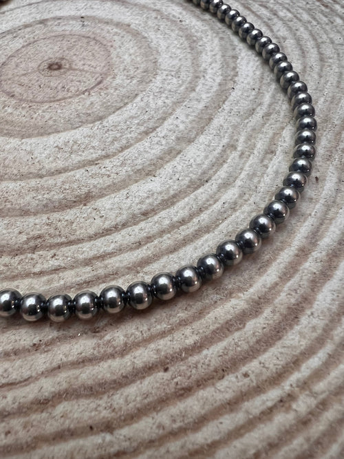 5mm Sterling Pearl Necklace - 16 inch - Cowhide and Conchos