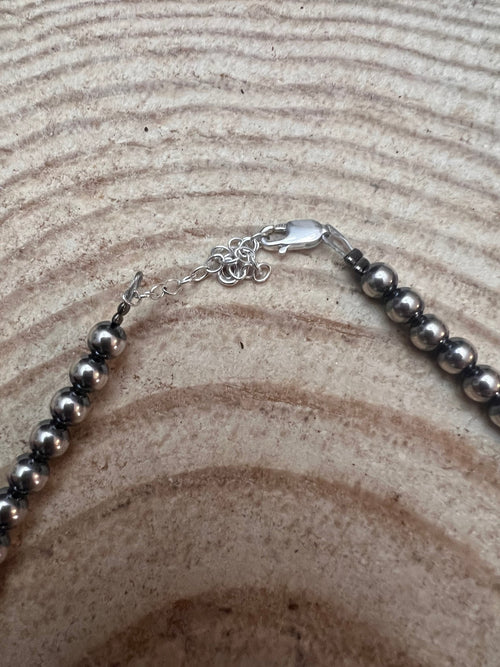 5mm Sterling Pearl Necklace - 16 inch - Cowhide and Conchos