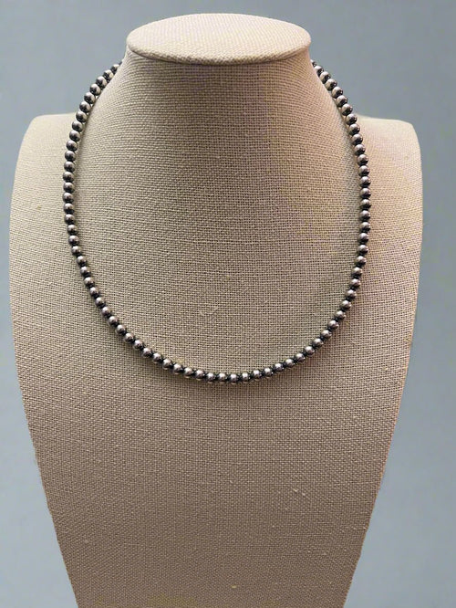 5mm Sterling Pearl Necklace - 16 inch - Cowhide and Conchos
