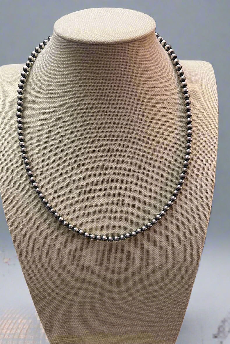 5mm Sterling Pearl Necklace - 18 inch - Cowhide and Conchos