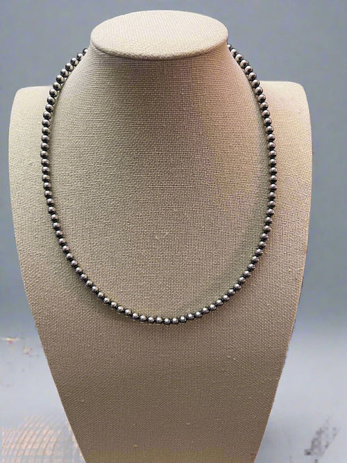 5mm Sterling Pearl Necklace - 18 inch - Cowhide and Conchos