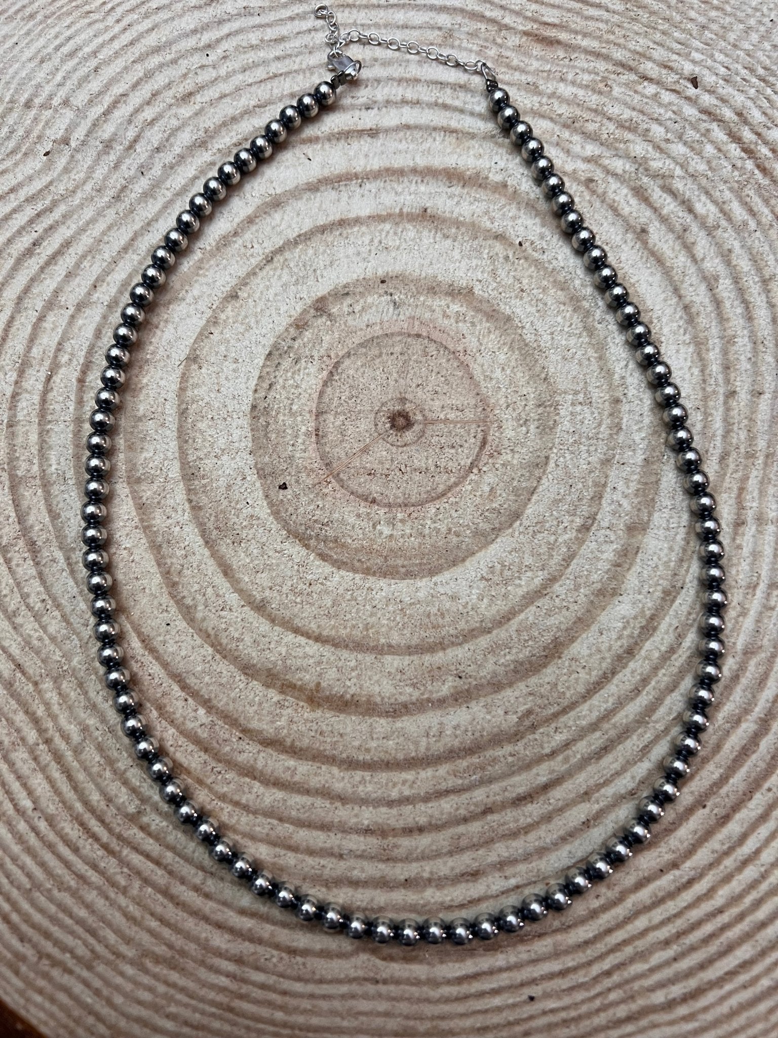 5mm Sterling Pearl Necklace - 18 inch - Cowhide and Conchos