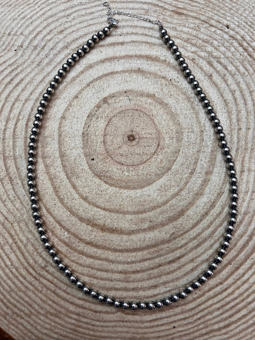 5mm Sterling Pearl Necklace - 18 inch - Cowhide and Conchos