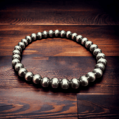 5mm Sterling Pearl Stretch Bracelet - Cowhide and Conchos