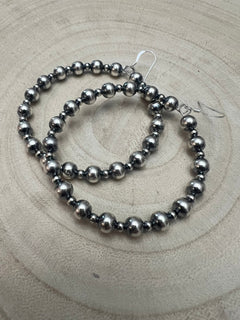 6mm and 3mm Sterling Silver Pearl Hoop Earrings - 2 inch drop - Cowhide and Conchos