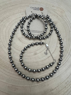 6mm and 3mm Sterling Silver Pearl Hoop Earrings - 2 inch drop - Cowhide and Conchos