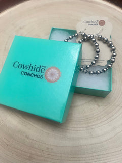 6mm and 3mm Sterling Silver Pearl Hoop Earrings - 2 inch drop - Cowhide and Conchos