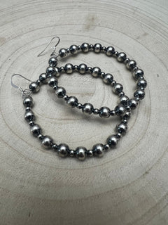 6mm and 3mm Sterling Silver Pearl Hoop Earrings - 2 inch drop - Cowhide and Conchos