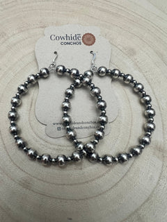 6mm and 3mm Sterling Silver Pearl Hoop Earrings - 2 inch drop - Cowhide and Conchos