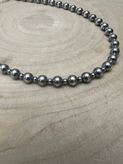 6mm and 3mm Sterling Silver Pearls choker necklace - 14 inch choker - Cowhide and Conchos