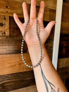 6mm and 3mm Sterling Silver Pearls choker necklace - 14 inch choker - Cowhide and Conchos