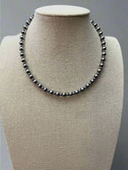 6mm and 3mm Sterling Silver Pearls choker necklace - 14 inch choker - Cowhide and Conchos