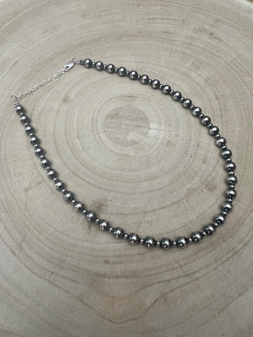 6mm and 3mm Sterling Silver Pearls choker necklace - 14 inch choker - Cowhide and Conchos