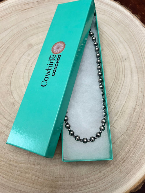 6mm and 3mm Sterling Silver Pearls choker necklace - 14 inch choker - Cowhide and Conchos