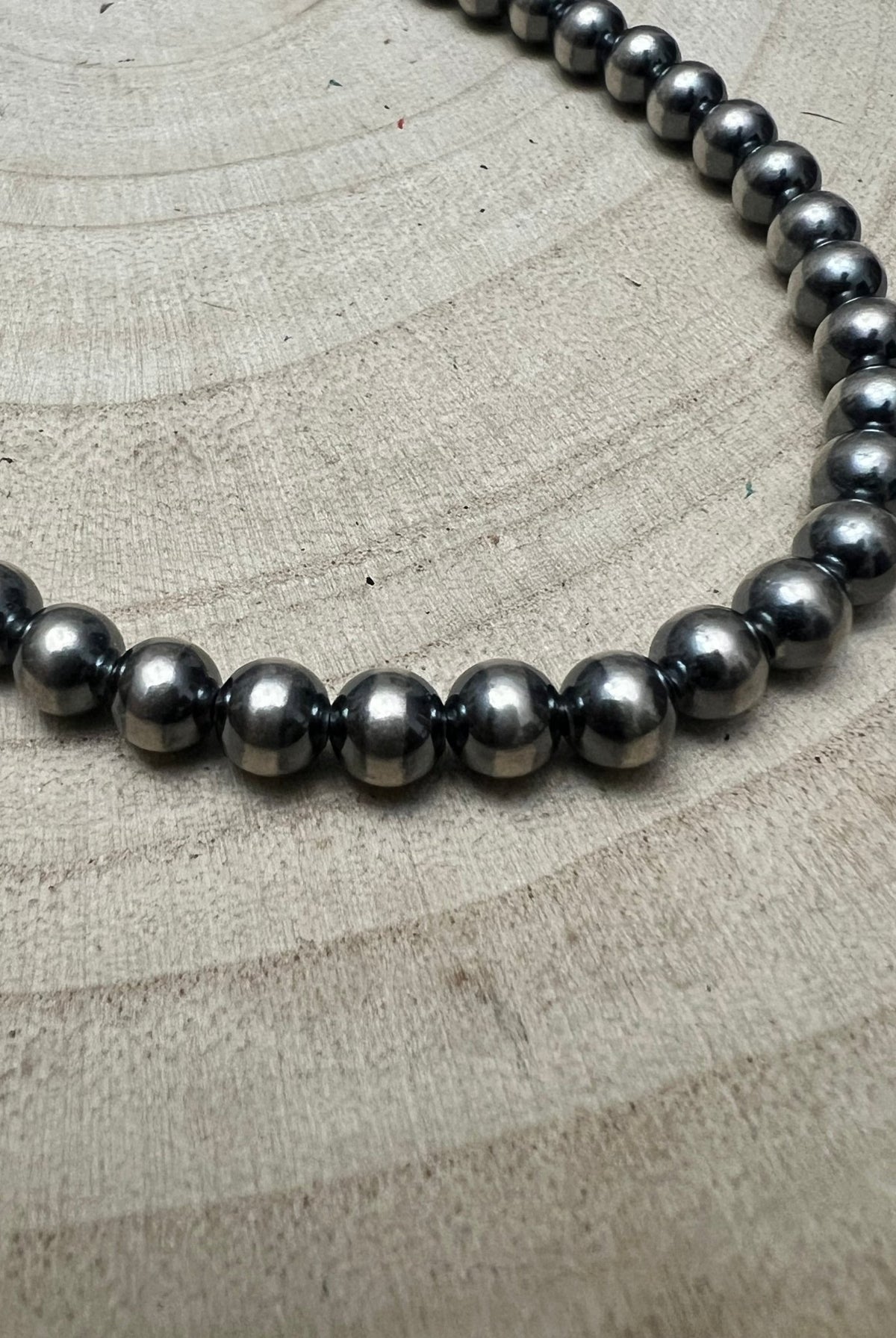 6mm Sterling Pearl Necklace - 16 inch - Cowhide and Conchos