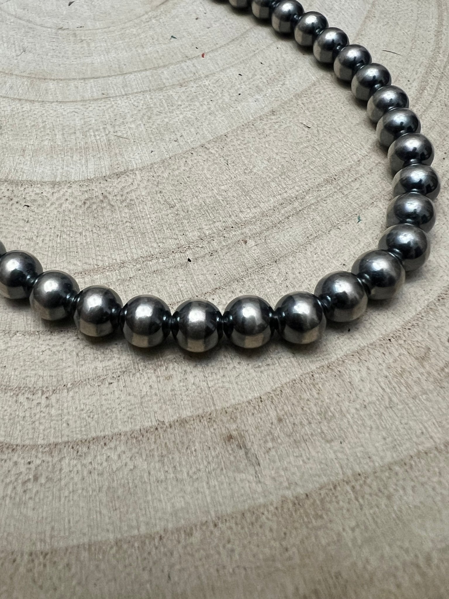 6mm Sterling Pearl Necklace - 16 inch - Cowhide and Conchos