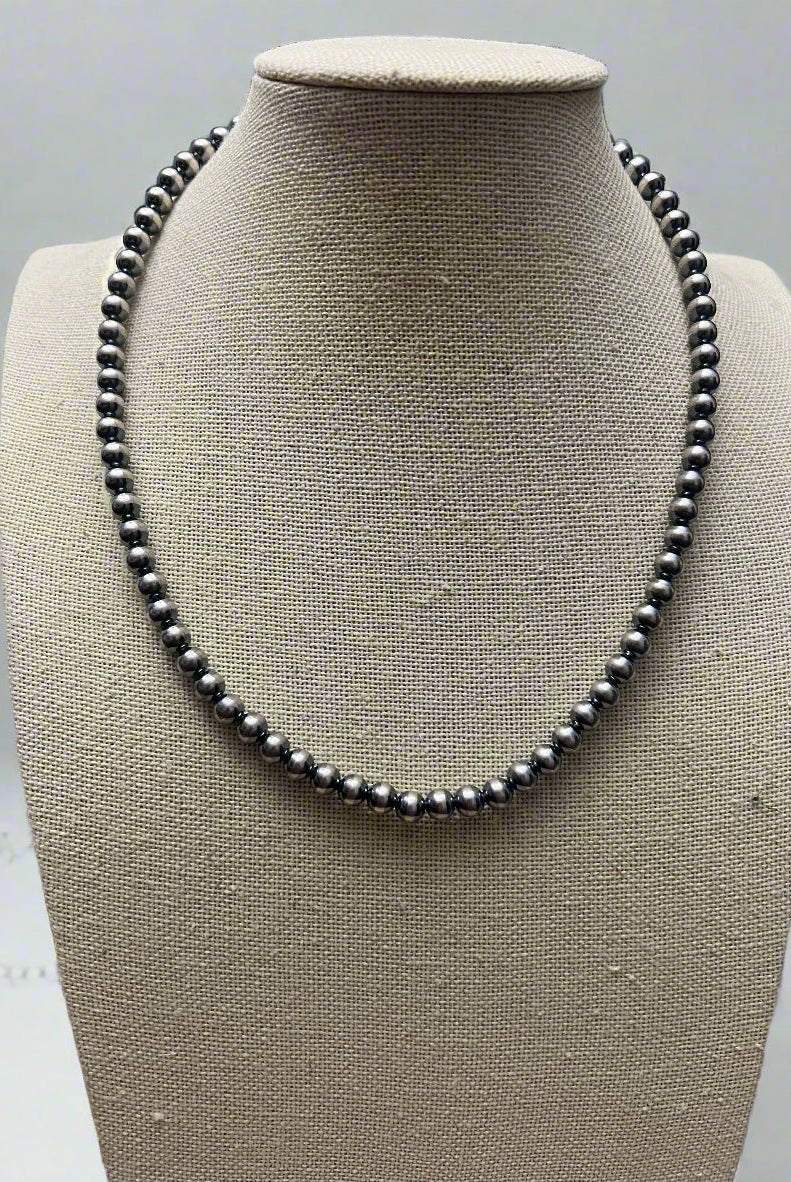 6mm Sterling Pearl Necklace - 16 inch - Cowhide and Conchos