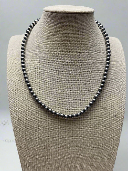 6mm Sterling Pearl Necklace - 16 inch - Cowhide and Conchos