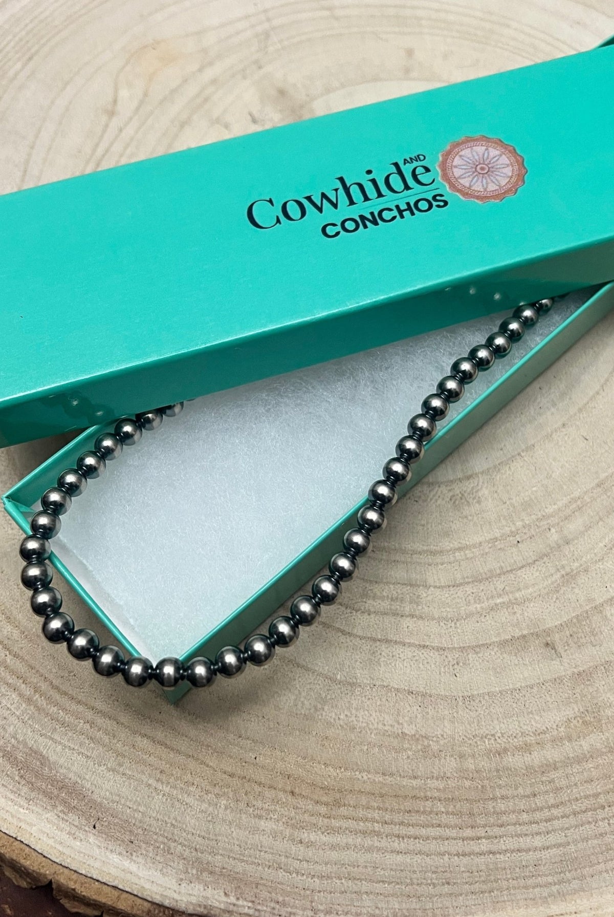 6mm Sterling Pearl Necklace - 16 inch - Cowhide and Conchos