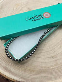 6mm Sterling Pearl Necklace - 16 inch - Cowhide and Conchos