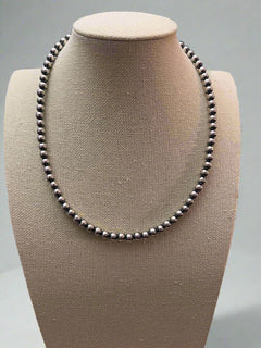 6mm Sterling Pearl Necklace - 18 inch - Cowhide and Conchos