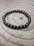 6mm - Sterling Pearl Stretch Bracelet - Cowhide and Conchos