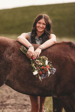 6mm - Sterling Pearl Stretch Bracelet - Cowhide and Conchos