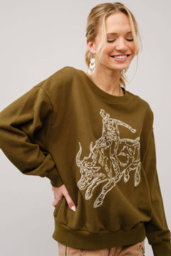 Bull Rider Embroidered Sweatshirt - large remaining