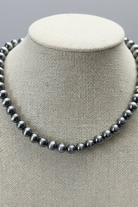 8mm Fashion Pearl Choker Necklace & Earring Set - 14 inch + 2 - Cowhide and Conchos