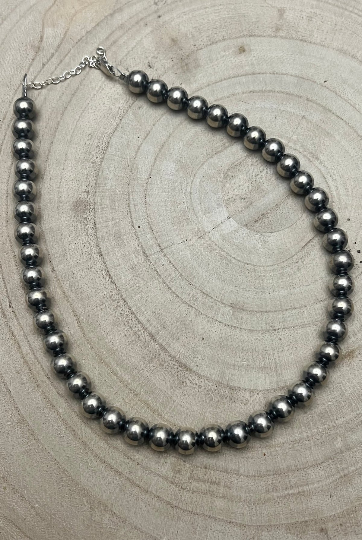 8mm Sterling Pearl Necklace - 14 inch - Cowhide and Conchos