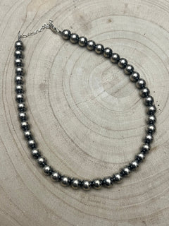 8mm Sterling Pearl Necklace - 14 inch - Cowhide and Conchos