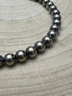 8mm Sterling Pearl Necklace - 14 inch - Cowhide and Conchos