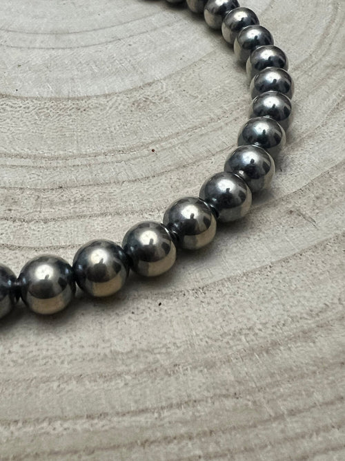 8mm Sterling Pearl Necklace - 14 inch - Cowhide and Conchos