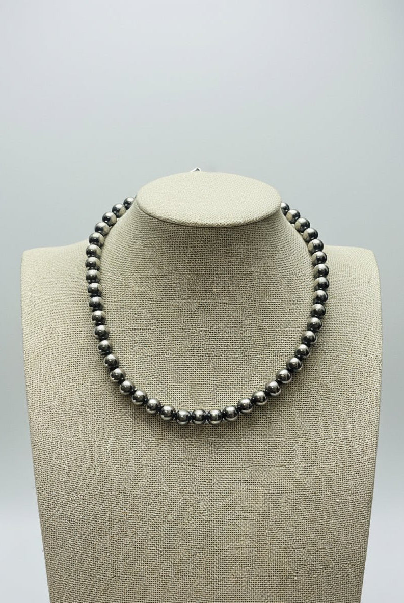 8mm Sterling Pearl Necklace - 14 inch - Cowhide and Conchos