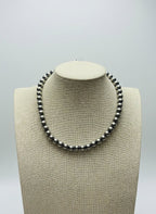 8mm Sterling Pearl Necklace - 14 inch - Cowhide and Conchos