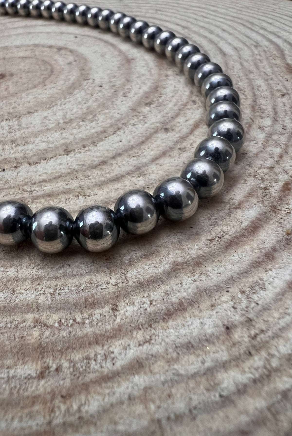 8mm Sterling Pearl Necklace - 16 inch - Cowhide and Conchos