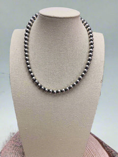 8mm Sterling Pearl Necklace - 16 inch - Cowhide and Conchos