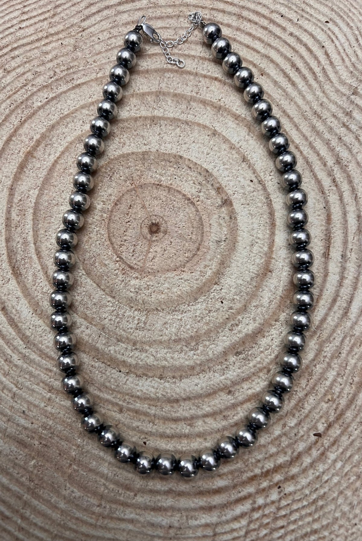 8mm Sterling Pearl Necklace - 16 inch - Cowhide and Conchos