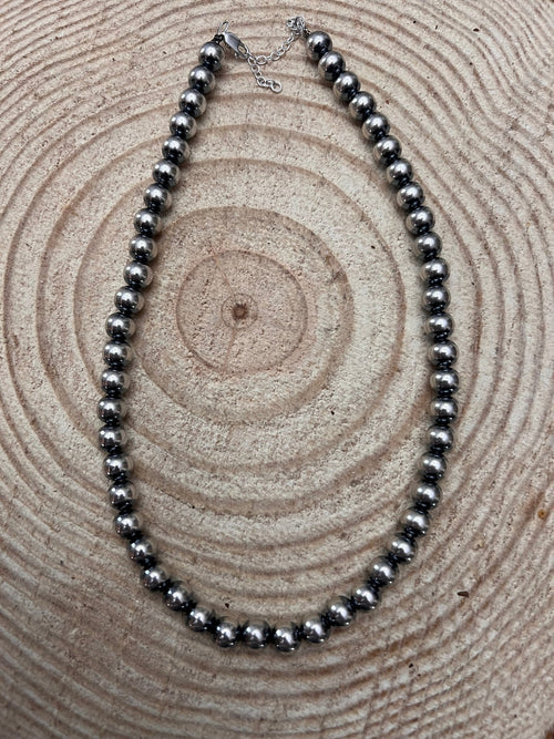 8mm Sterling Pearl Necklace - 16 inch - Cowhide and Conchos