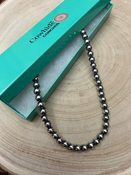 8mm Sterling Pearl Necklace - 18 inch - The Classic pearl necklace - Cowhide and Conchos